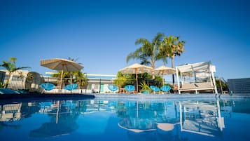 Outdoor pool, open 8:30 AM to 8:00 PM, sun loungers