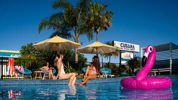 Outdoor pool, open 8:30 AM to 8:00 PM, sun loungers