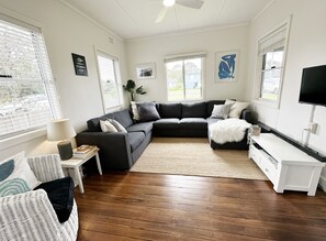 Smart TV, DVD player, books, video library