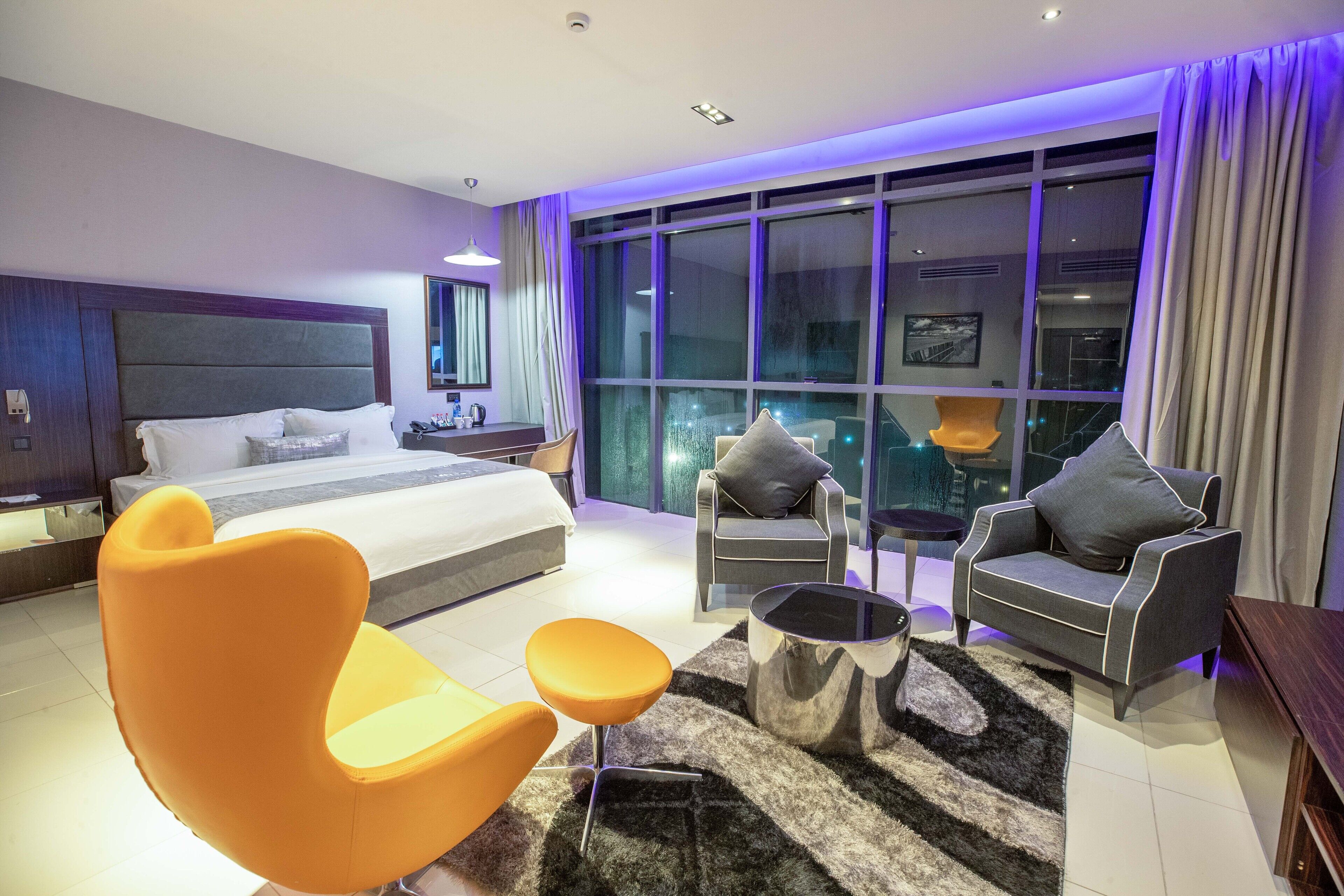 40-inch flat-screen TV with satellite channels, TV