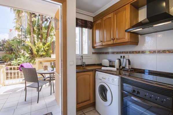 Fridge, microwave, oven, electric kettle