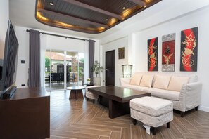 Standard Villa, 3 Bedrooms, Non Smoking, Kitchen | Living area | 40-inch Smart TV with satellite channels, TV, Netflix - Orchid Paradise Homes OPV15 (Hua Hin)
