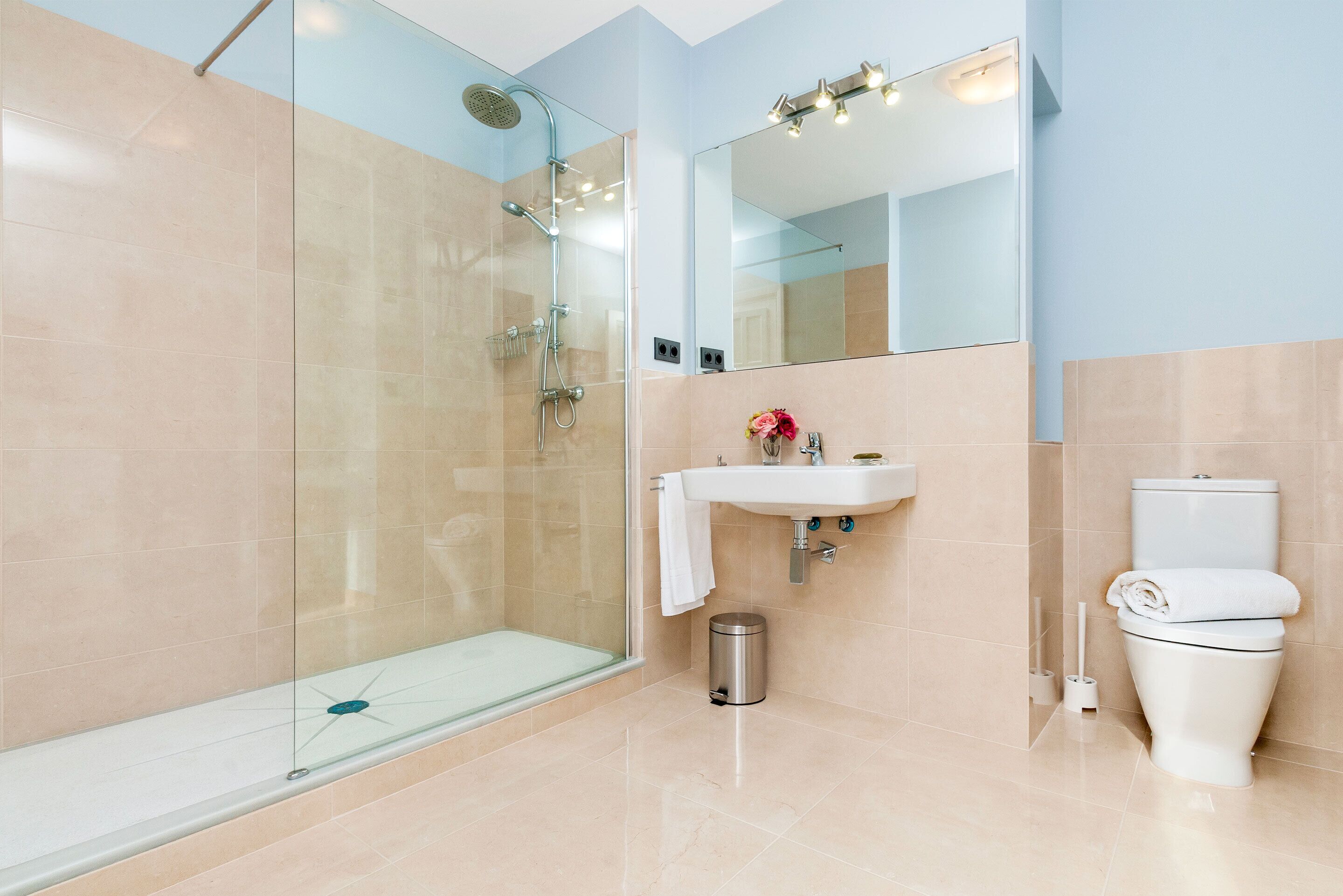 Apartment | Bathroom | Shower, deep soaking tub, hair dryer, towels