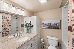 Combined shower/tub, hair dryer, towels, soap - Next to Dillon Marina, Short Walk to Dining and Shops & Mins from Ski Resorts (Dillon)