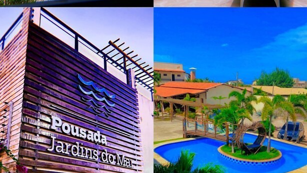 A resort with a swimming pool, a covered area, and a sign reading "Pousada Jardins do Mar". - Pousada Jardins do Mar (Cascavel)