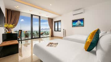 Elegance Triple with Sea View Balcony | Down duvets, memory-foam beds, minibar, in-room safe