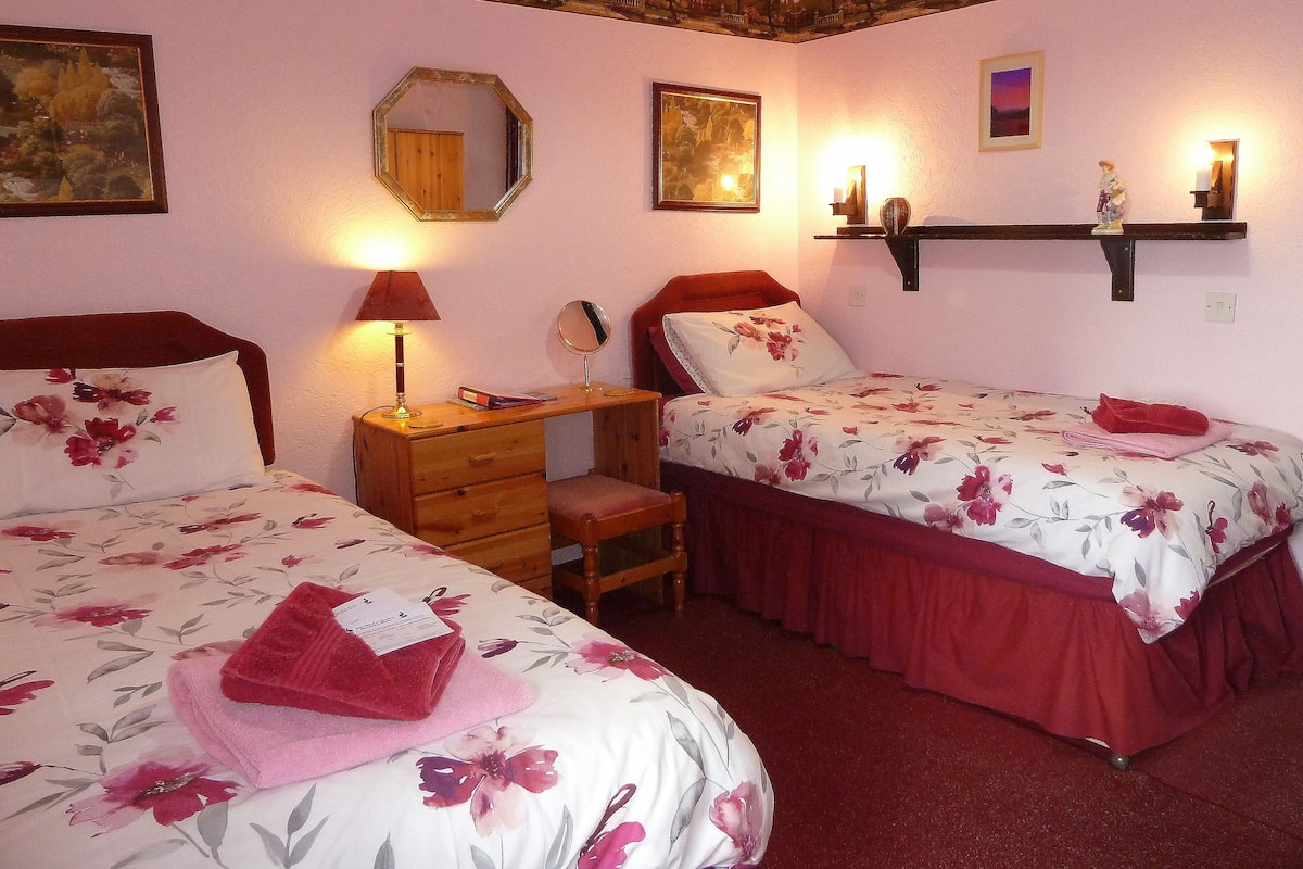 Habitación con 2 camas individuales, baño privado (Pink Sunset) | Wifi gratis y ropa de cama