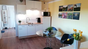 Full-sized fridge, microwave, oven, stovetop