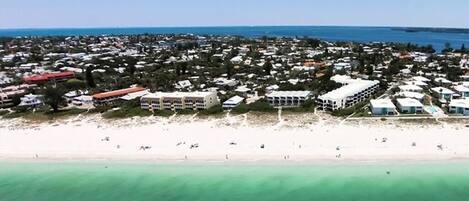 On the beach, sun-loungers, beach towels