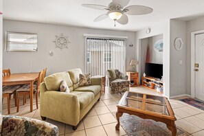 Smart TV, DVD player, books, video library