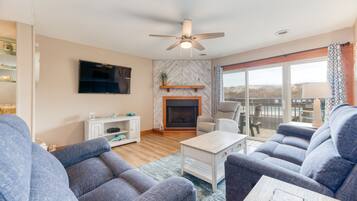 TV connectée, cheminée, Netflix, lecteur de DVD