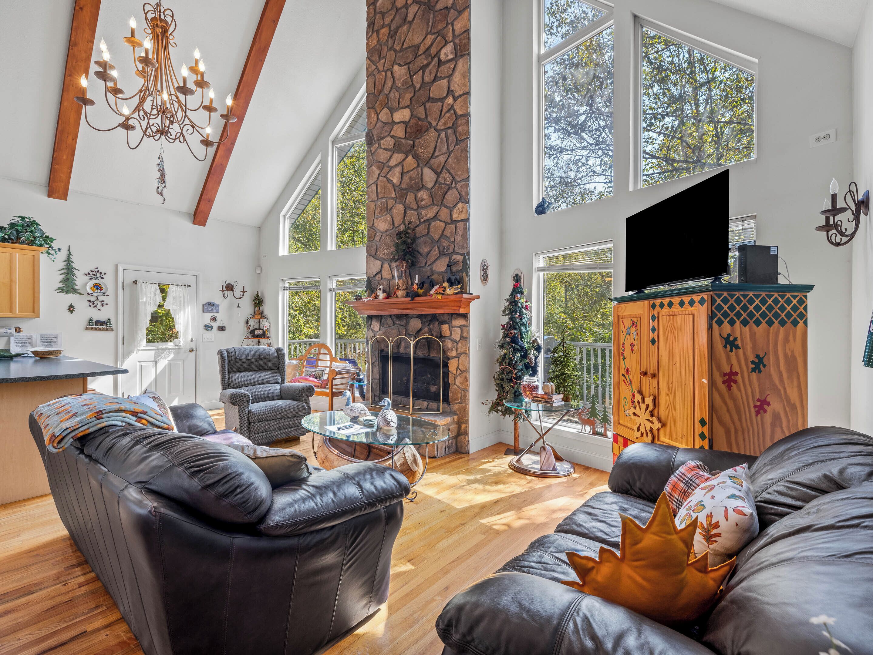 Fernseher, Kamin, DVD-Player, Stereoanlage