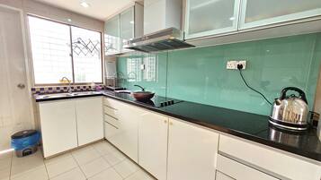 Family Apartment, 2 Bedrooms, City View | Dapur peribadi | Peti sejuk/penyejuk beku saiz penuh, ketuhar gelombang mikro, dapur