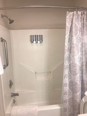 Combined shower/tub, hair dryer