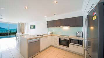 Apartment, 3 Bedrooms | Private kitchen | Full-sized fridge, microwave, oven, stovetop