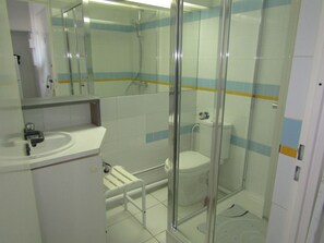 Shower, hair dryer, toilet paper