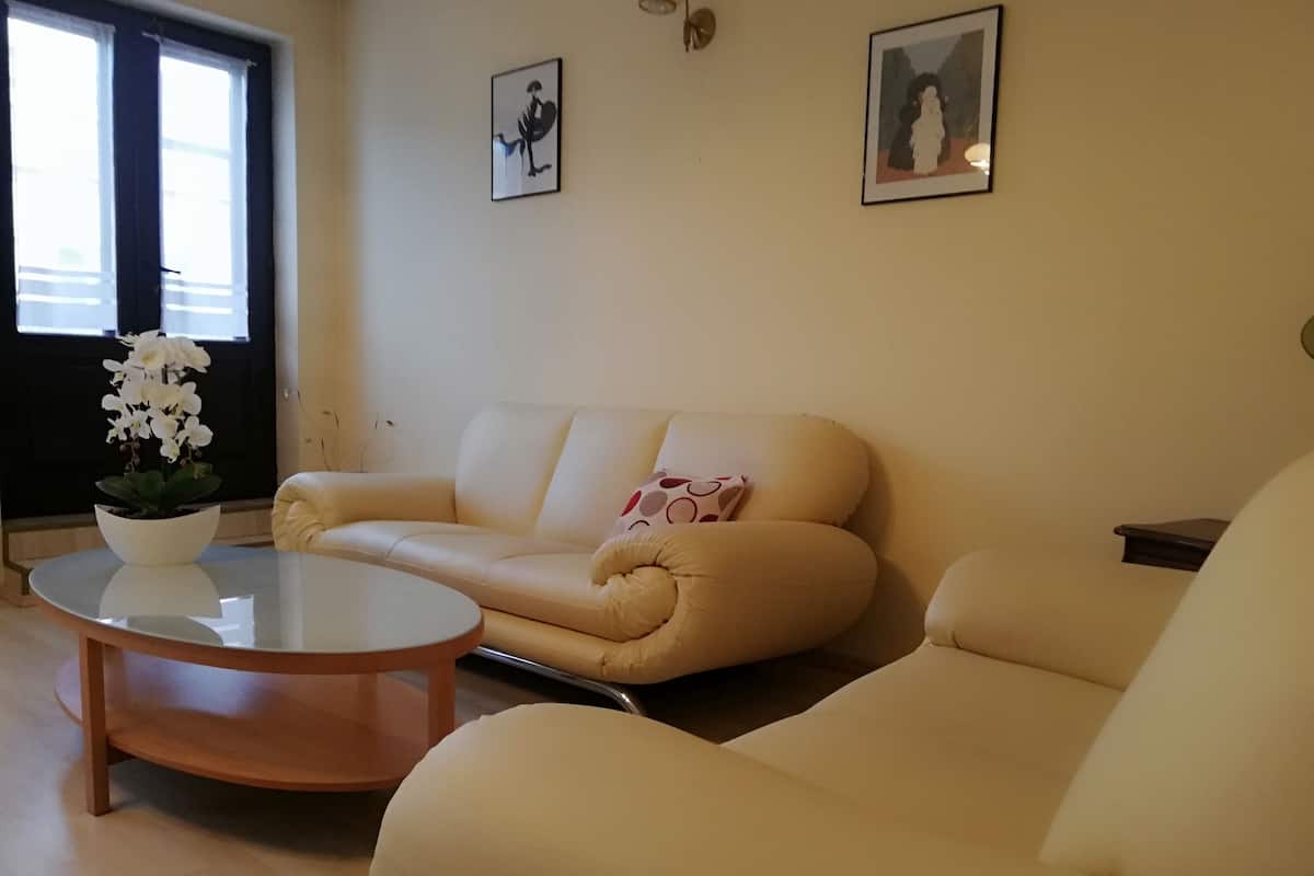 Grand Apartment | Ruang tamu | 50 inci televisyen skrin rata dengan satelit, TV 