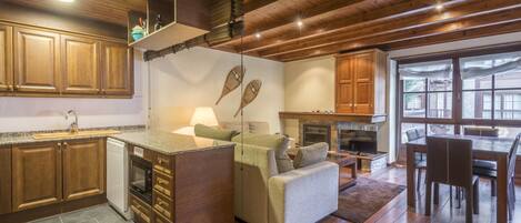 Télévision, cheminée, lecteur de DVD