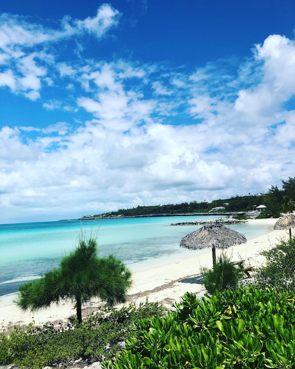 In Strandnähe, Sonnenschirme, Yoga