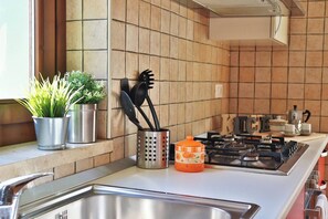 Fridge, oven, stovetop, coffee/tea maker