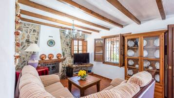 Una televisión, una chimenea