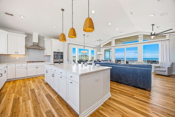 Fridge, microwave, oven, stovetop - Premier Oceanfront Dog Friendly w/ Pool, Hot Tub, Elevator, Theater, Much More (Hatteras)