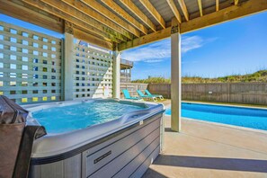 Outdoor pool, a heated pool - Premier Oceanfront Dog Friendly w/ Pool, Hot Tub, Elevator, Theater, Much More (Hatteras)