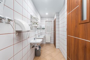 Doccia, asciugacapelli, asciugamani, carta igienica