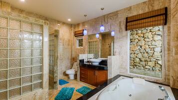 Villa, 2 Bedrooms, Non Smoking, Kitchen | Bathroom | Rainfall showerhead, hair dryer, towels, soap