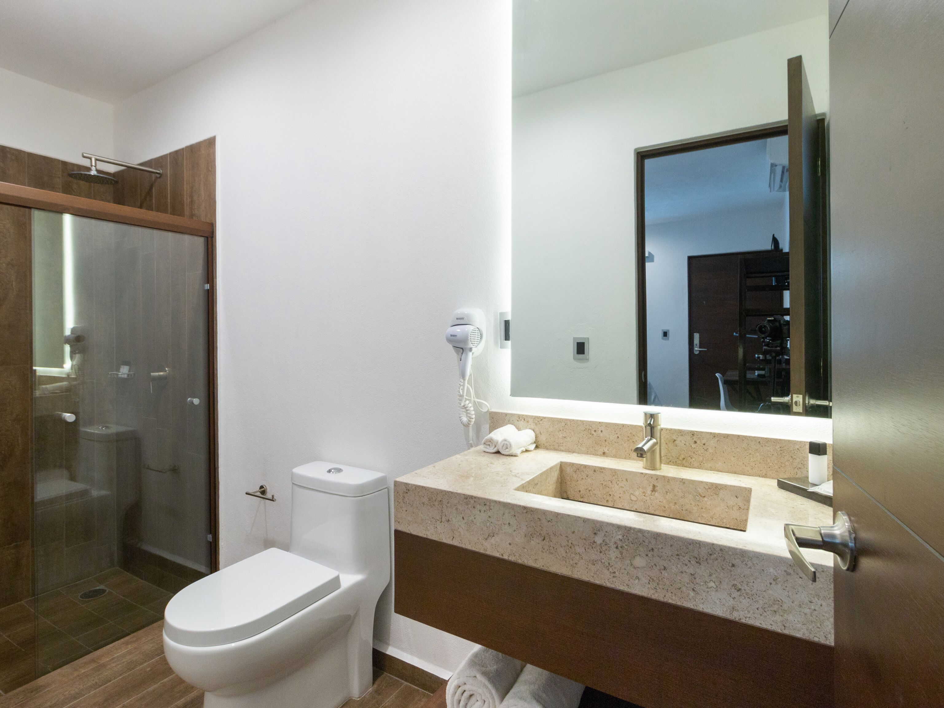 standard room, 2 double beds | bathroom | shower, rainfall showerhead, hair dryer, bathrobes