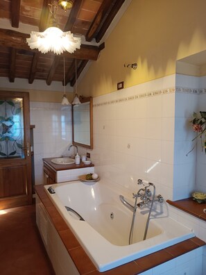 Bathtub, jetted bath, hair dryer, bidet