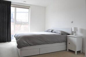 1 bedroom, desk, iron/ironing board, bed sheets