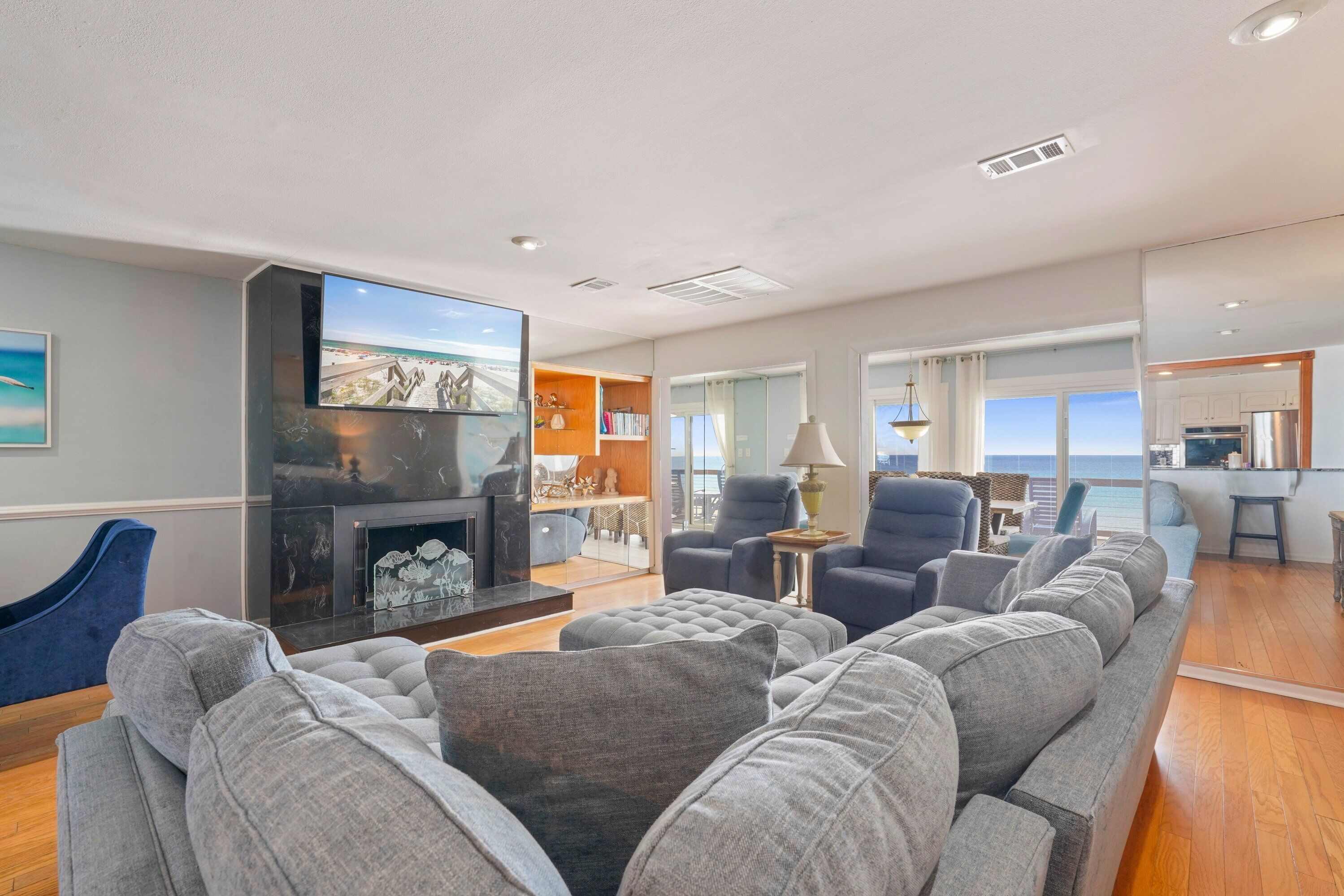 電視、壁爐、DVD 播放機、書籍