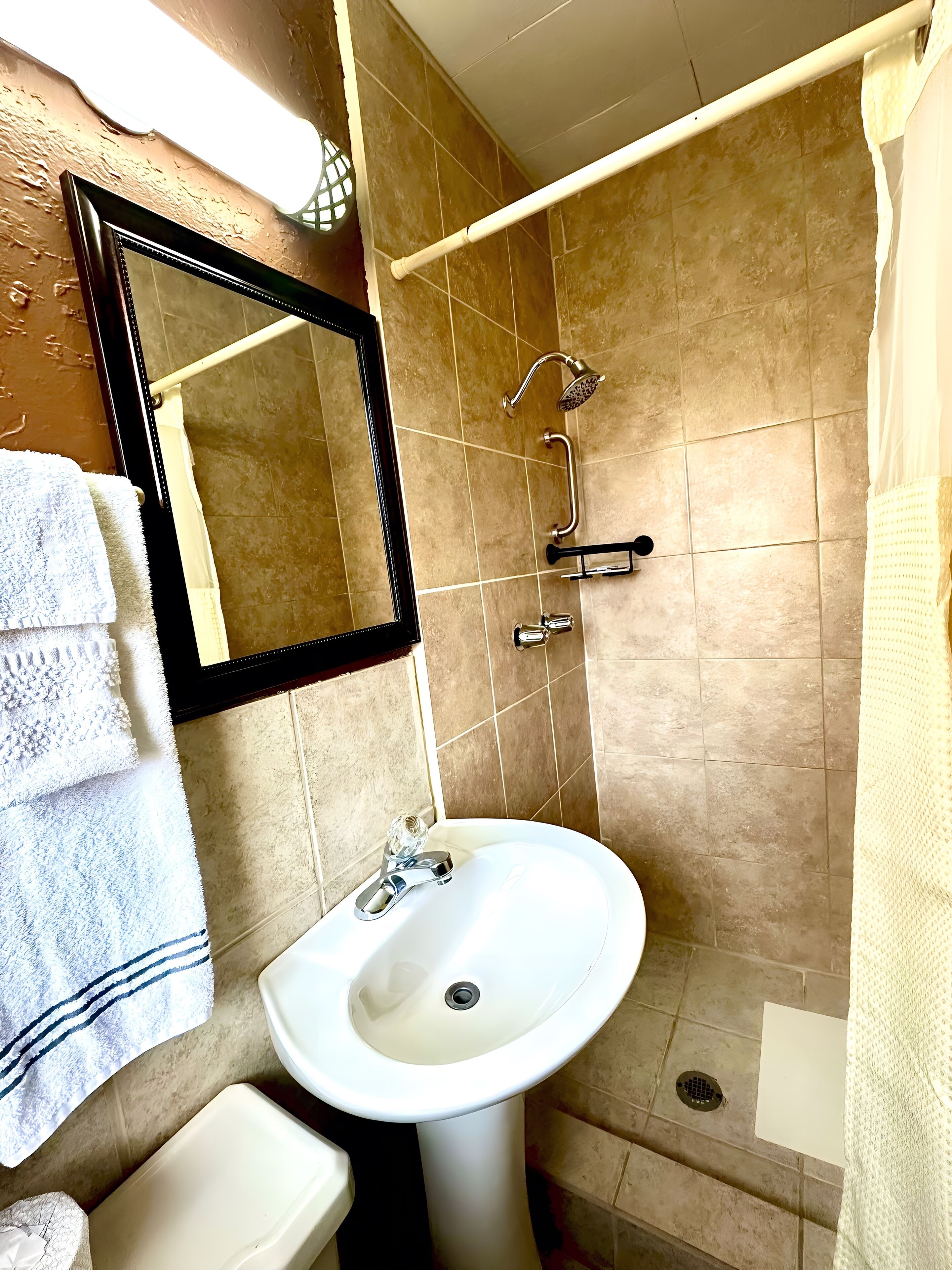 Single Room, 1 Queen Bed, Non Smoking | Bathroom | Hydromassage showerhead, free toiletries, hair dryer, towels