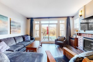 Télévision, cheminée, lecteur de DVD