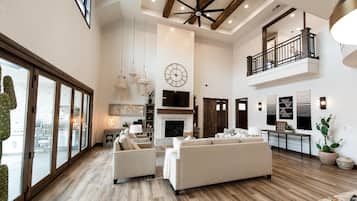 Smart TV, fireplace, foosball, table tennis