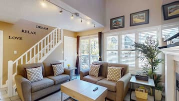 TV, fireplace, DVD player, books