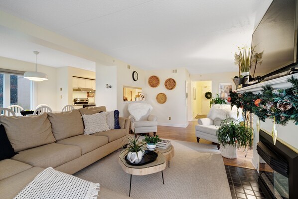 Televisión y chimenea 