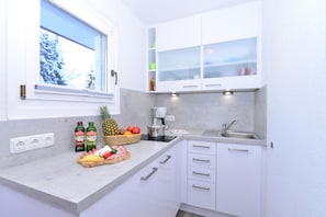 Comfort Apartment, 1 Bedroom, Balcony (Standard) | Private kitchen | Fridge, stovetop, coffee/tea maker, electric kettle
