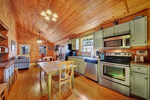 Fridge, microwave, oven, stovetop - Cozy mountainside cabin, seasonal views of Mt. Leconte & minutes from Dollywood. (Pigeon Forge)