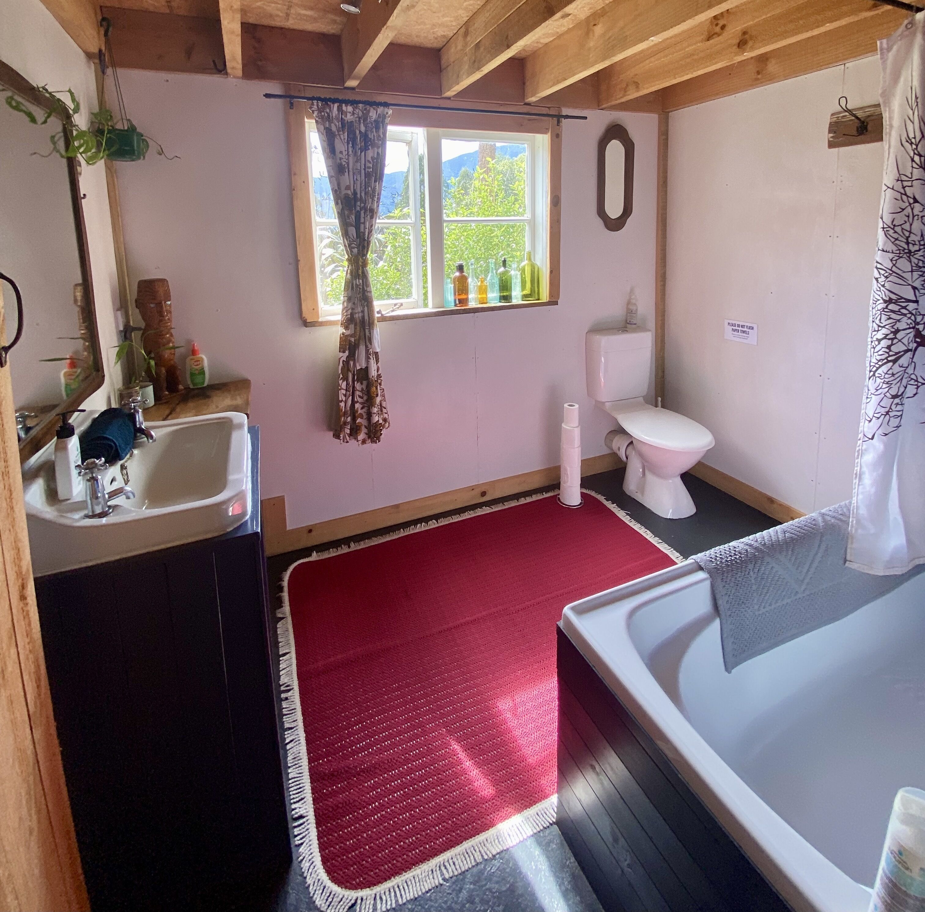 Shower, towels, soap, shampoo
