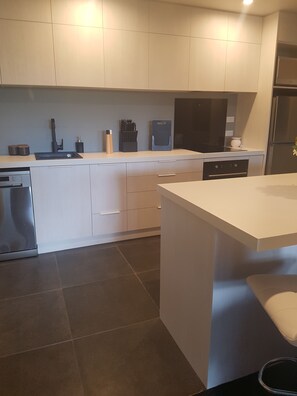 Microwave, dishwasher, toaster, cookware/dishes/utensils