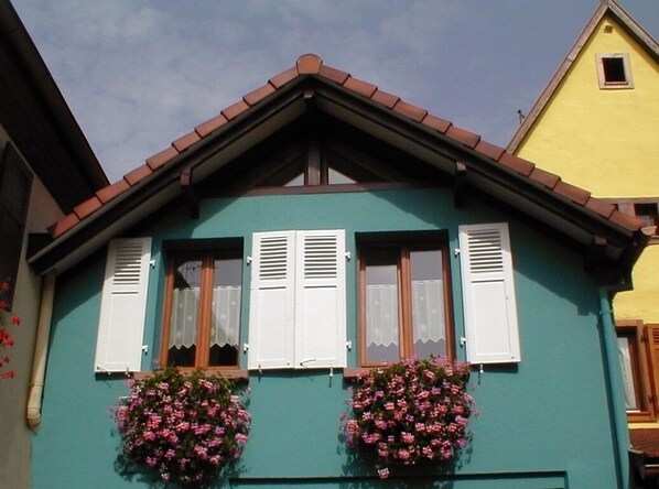 Exterior detail - Calm rental for 2 persons, the Blue House in Alsace, in a nice medieval village. (Bergheim)