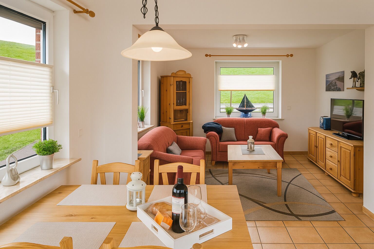 TV, DVD player, books, stereo