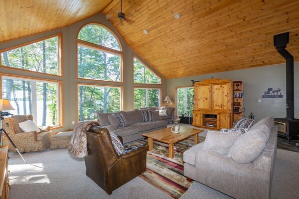 Smart TV, fireplace, DVD player, books