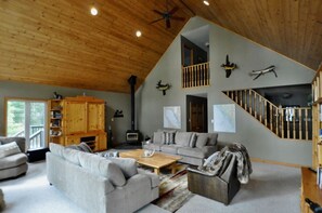 Una Smart TV, una chimenea, un reproductor de DVD, libros