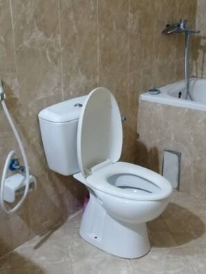 Habitación doble Deluxe de uso individual | Baño | Regadera, regadera tipo lluvia, secadora de cabello, toallas