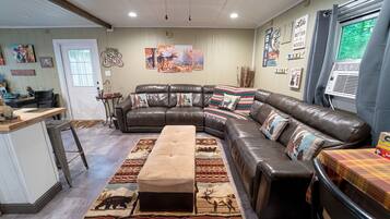 Smart TV, caminetto, lettore DVD, libri