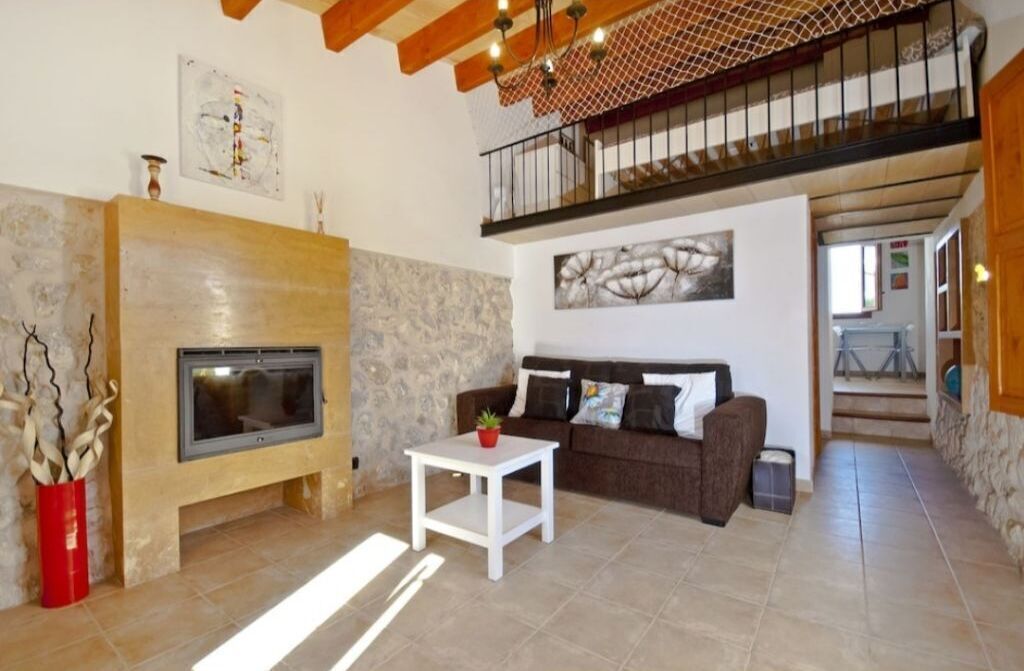 TV, fireplace, books