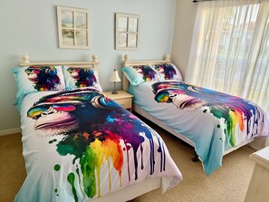 4 bedrooms, desk, iron/ironing board, travel cot